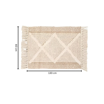 Beige Textured Tassel Rug | Moroccan 3D Tufted, Machine Washable