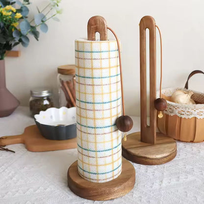 Acacia Wood Paper Roll Stand | Anti-Slip Base, Minimalist Decor