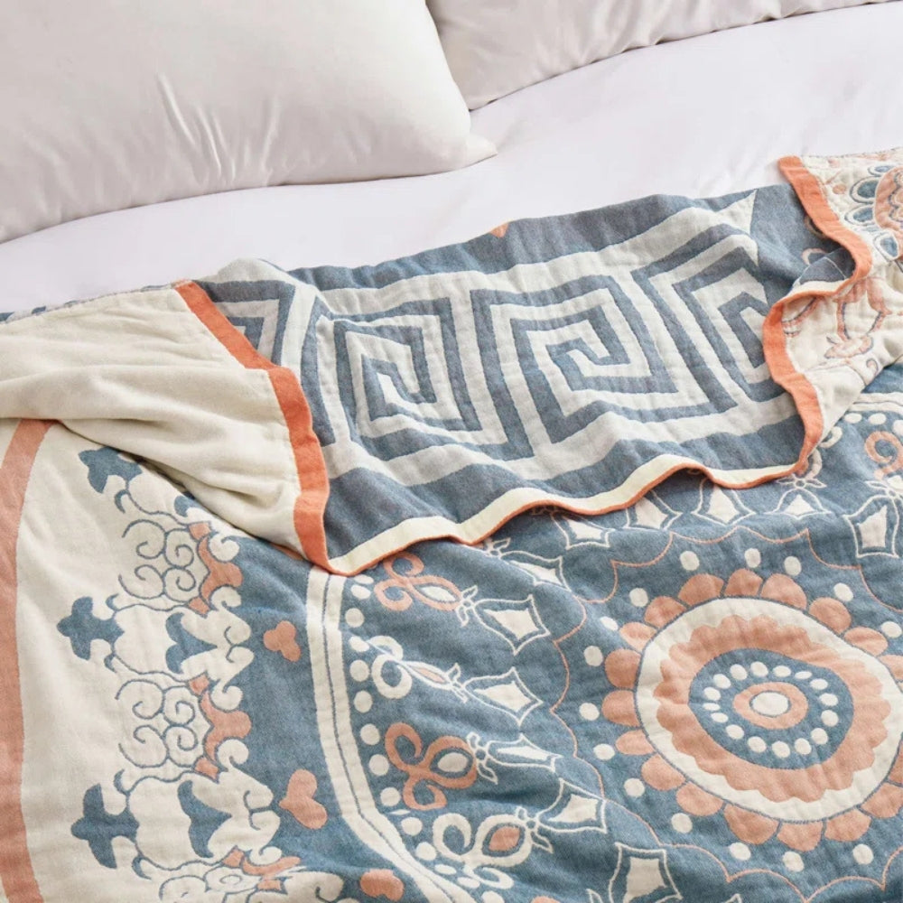 Santorini Mandala Cotton Blanket