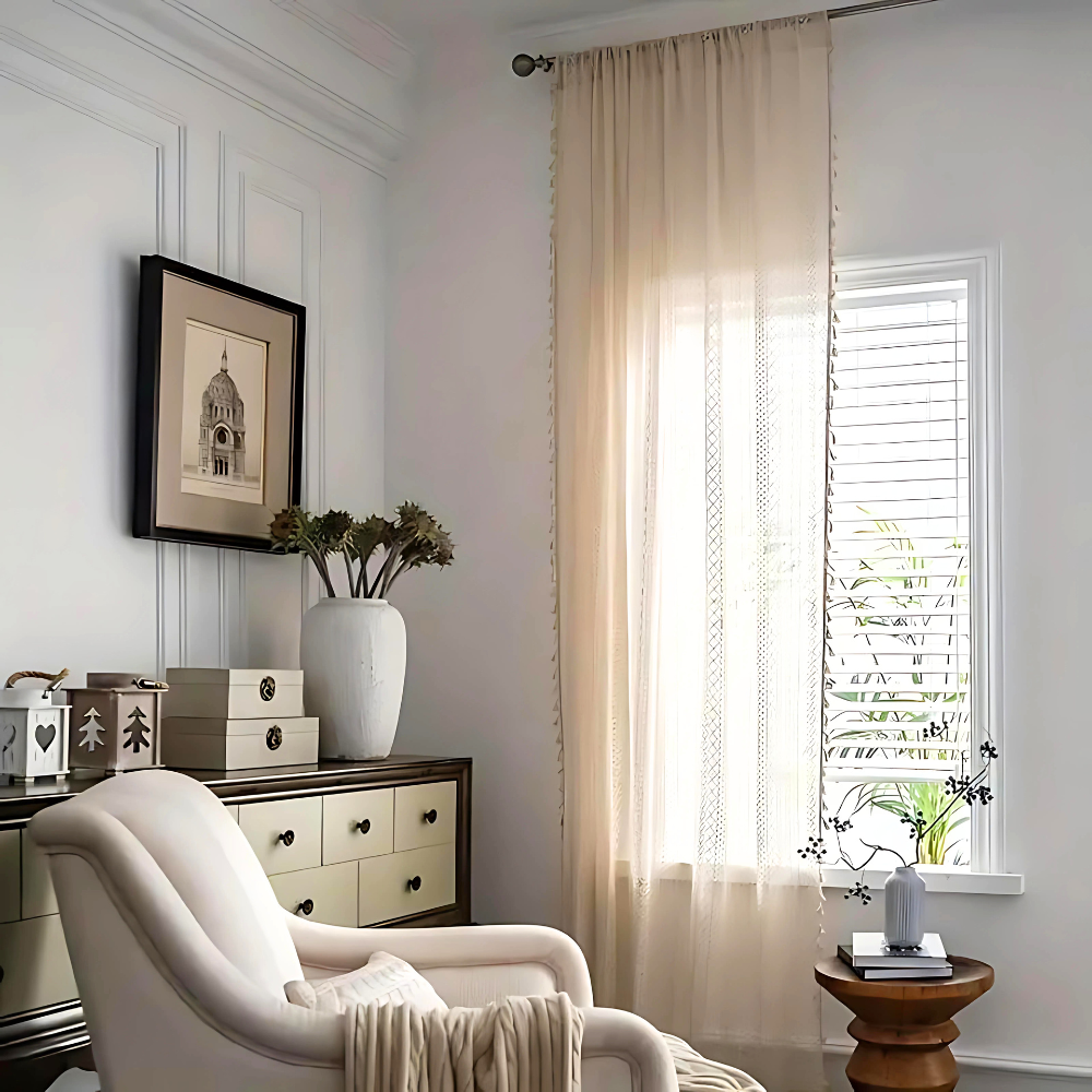 Chic Bohemian Crochet Curtain | Semi-Sheer, Tassel Trim
