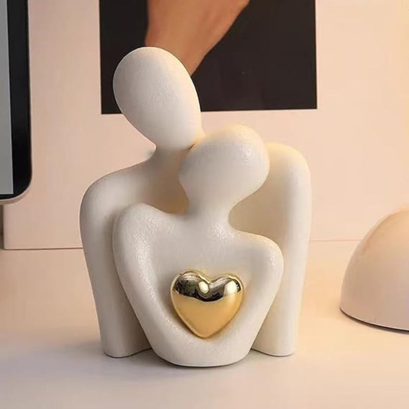 Abstract Lovers Resin Figurine | Golden Heart, Shelf & Mantel Decor
