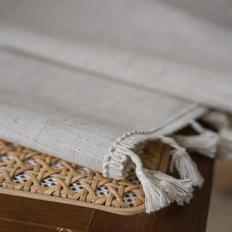 Farmhouse Chic Linen Geometric Curtain | Tassel Detail, All-Season