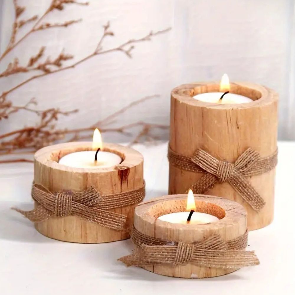 Handcrafted Bamboo Candle Holders | Set of 3