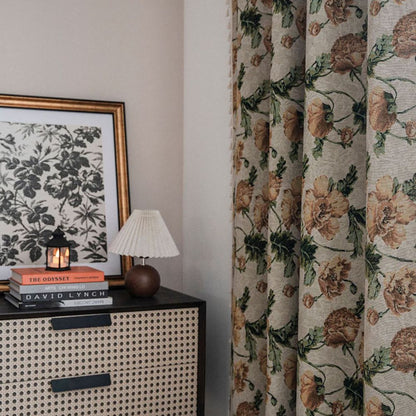 Wildflower Harmony Curtain | Beige Floral, Rod Pocket
