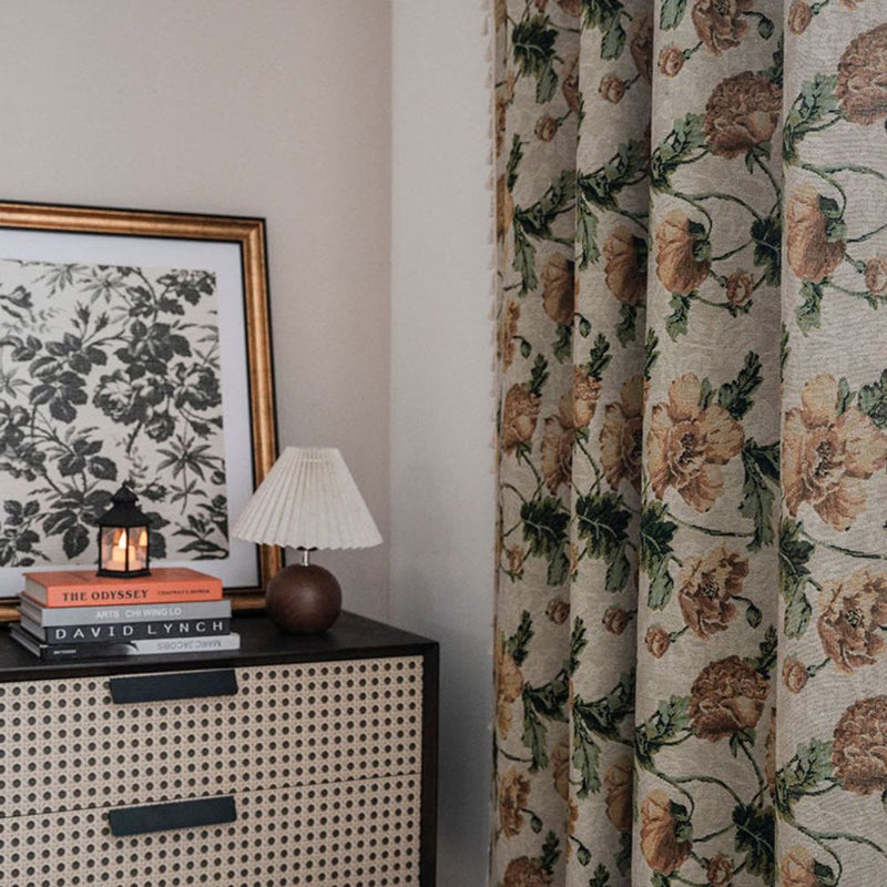 Wildflower Harmony Curtain | Beige Floral, Rod Pocket