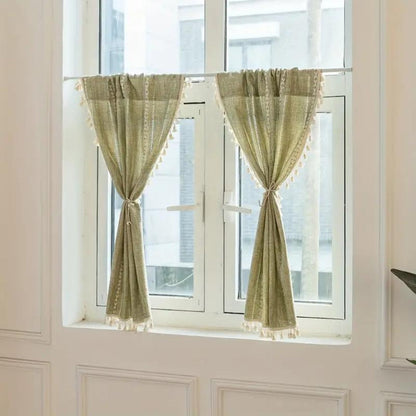 Boho Cotton Linen Kitchen Curtains | Jacquard Stripe, Valance