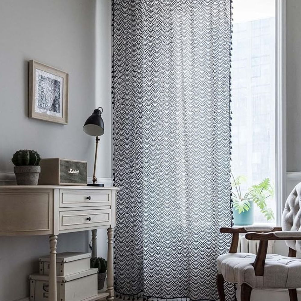 Tidal Scales Curtain | Fish-Scale Pattern, Eco Cotton