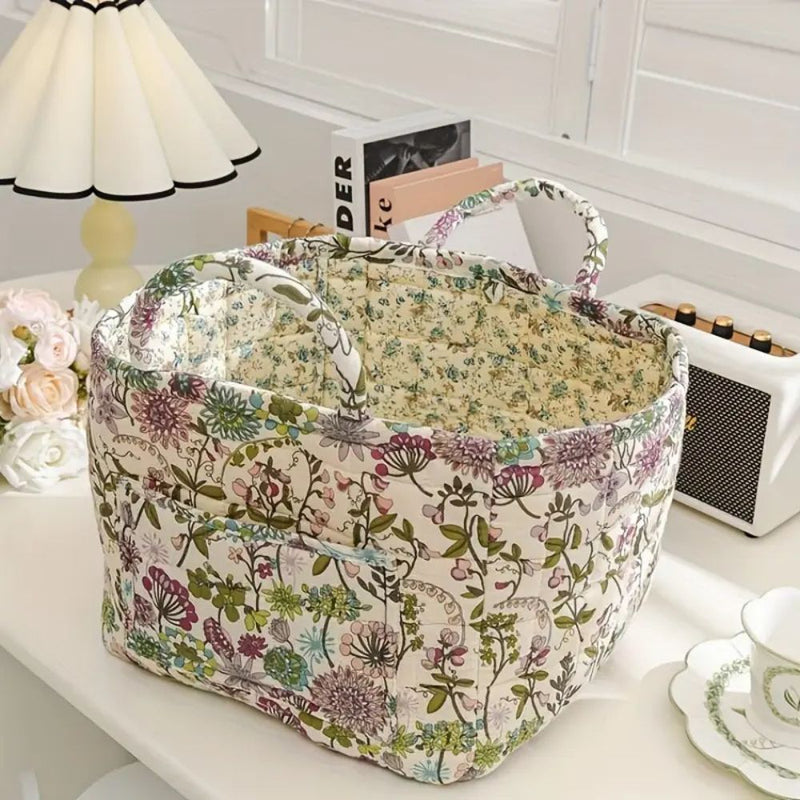 Delicate Floral Canvas Storage Basket | Sturdy, Machine Washable