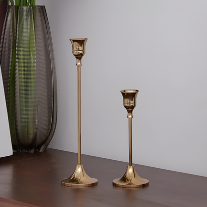 Vintage Gold Taper Candle Holders | Set of 3