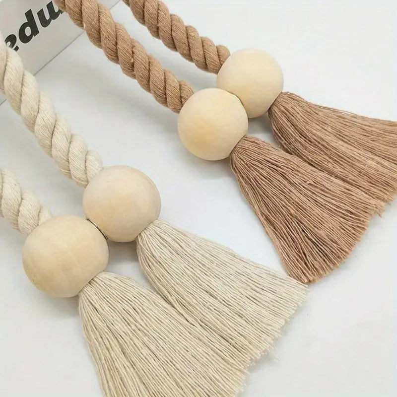Wooden Bead Tassel Curtain Tie Backs | Handcrafted, 2-Pack