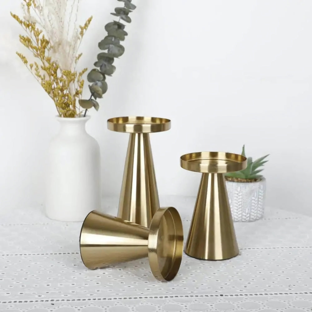 Artisan Brass Candle Holders | Set of 3