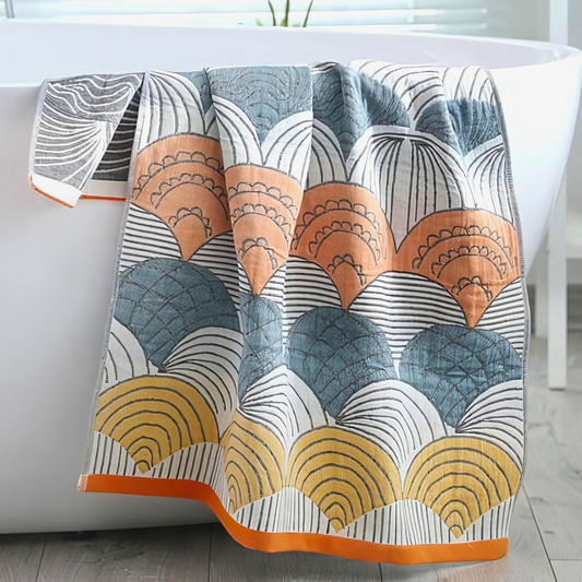 Cotton Bath Towel | Shell Jacquard Print