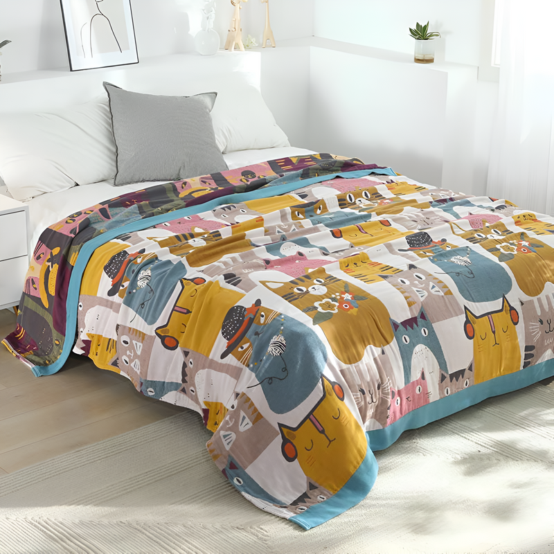 Ember Whimsical Cat-Themed Reversible Blanket | Reversible, Year-Round