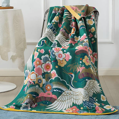 Pure Cotton Bath Towel | Crane & Floral Print