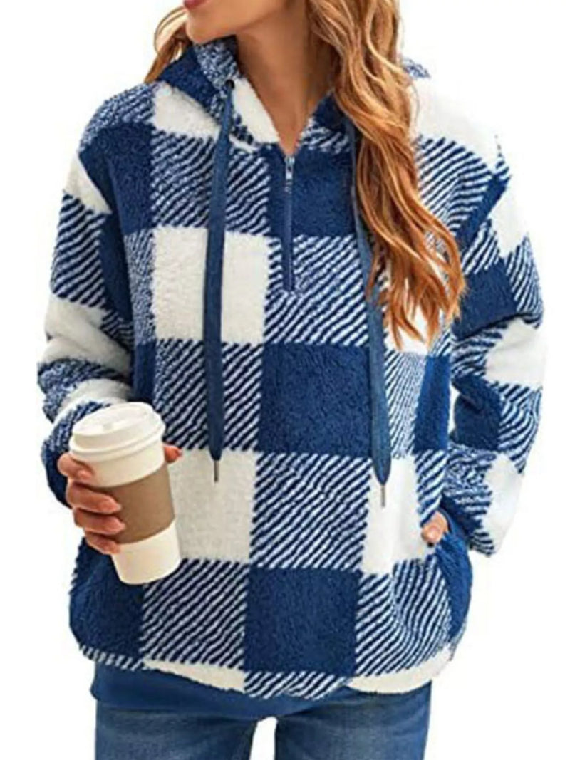 Faye Women's Plaid Sweater | Hooded, Zip