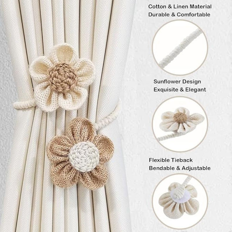 Floral Hemp Curtain Tie Backs | Punch-Free, Durable 2-Pack