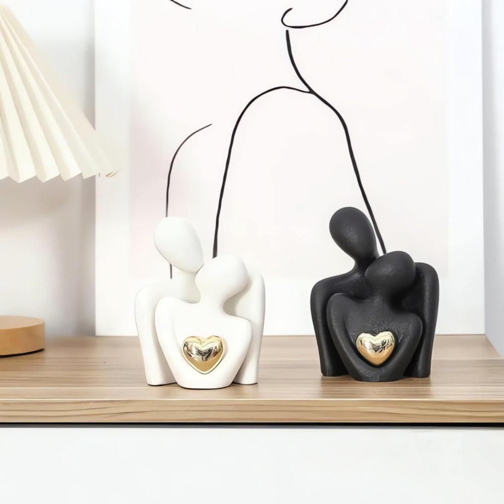 Abstract Lovers Resin Figurine | Golden Heart, Shelf & Mantel Decor