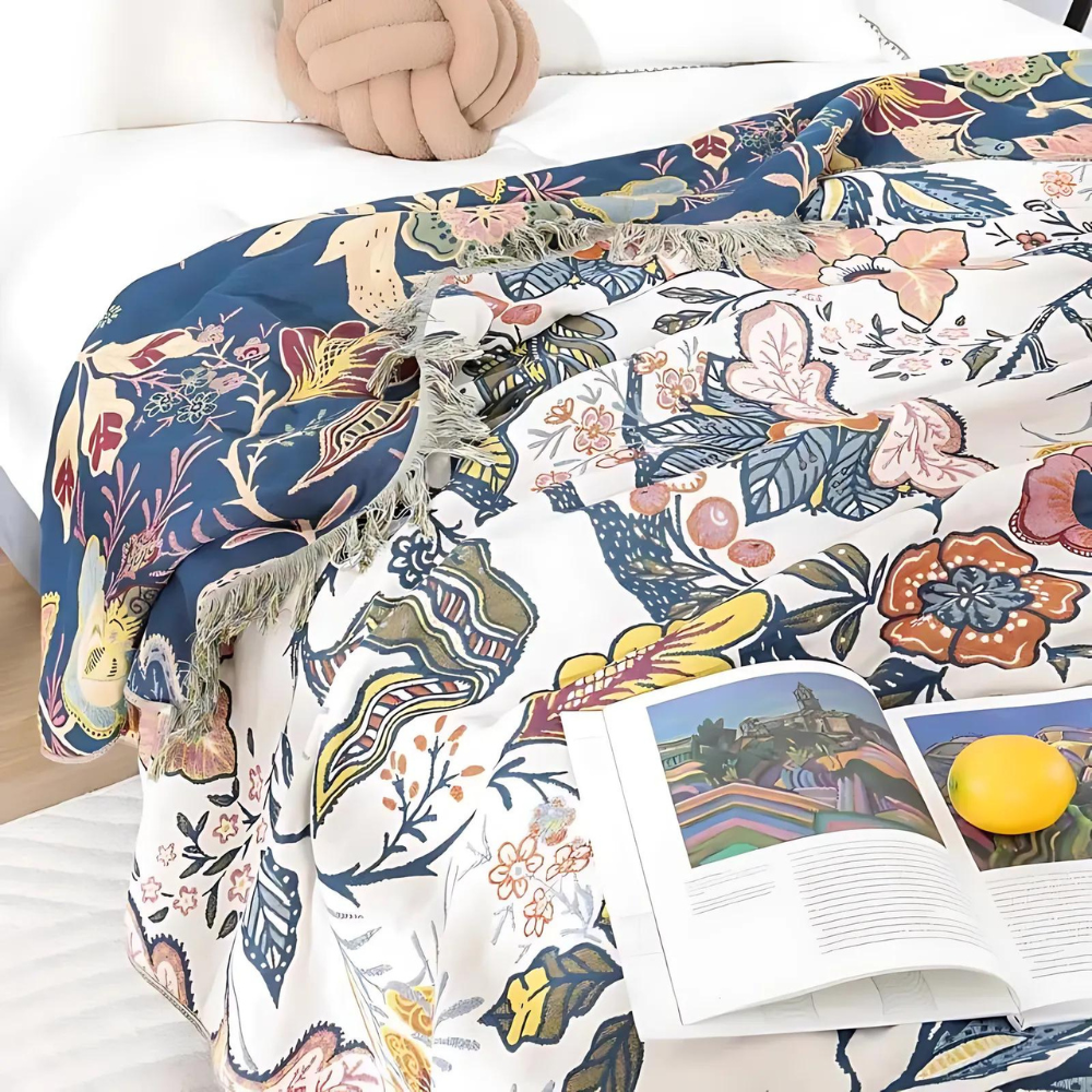 Rustic Artistic Flora Cotton Blanket