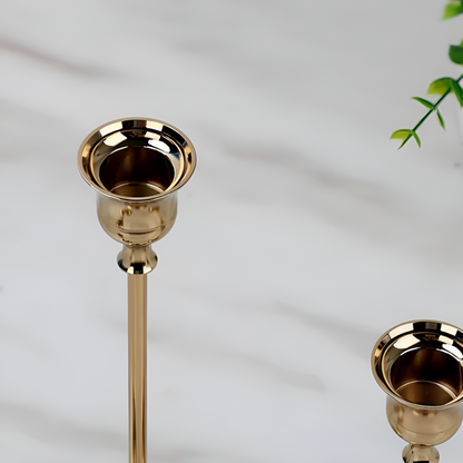 Vintage Gold Taper Candle Holders | Set of 3