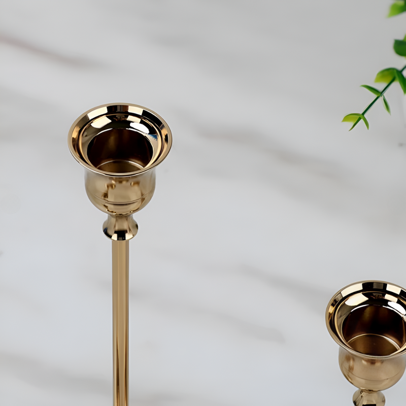 Vintage Gold Taper Candle Holders | Set of 3