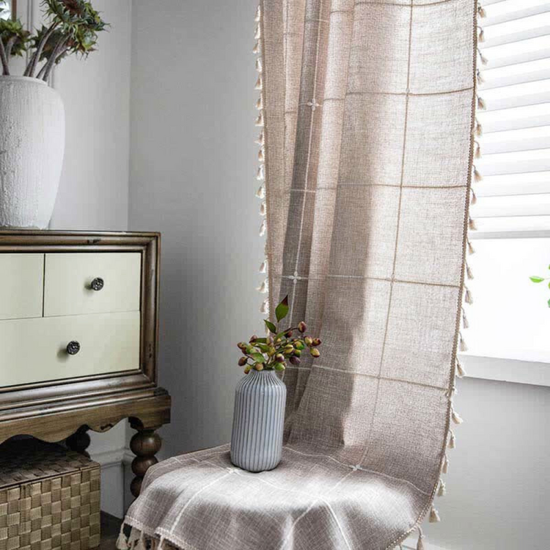 Tassel Plaid Semi-Blackout Drapes | Cotton Blend, Anti-Static