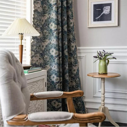 Navy Floral Tassel Curtains | Brushed Polyester, Boho Style