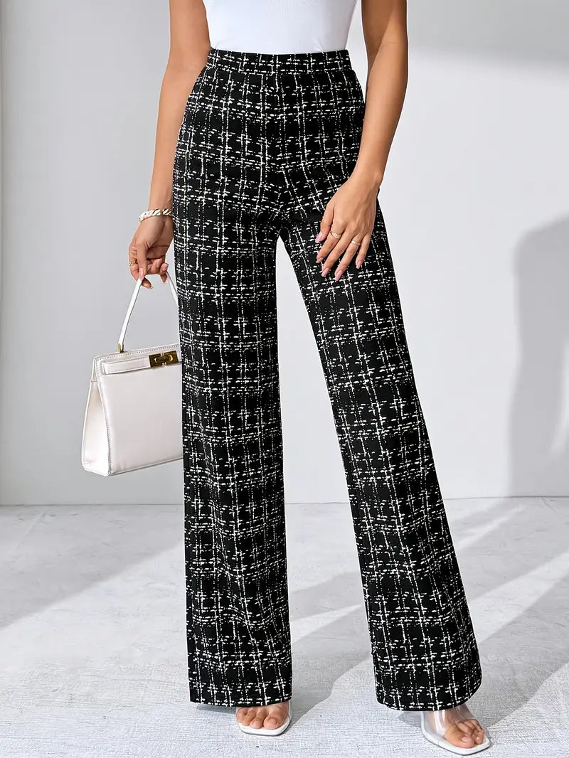 Nadia Women's Plaid Flare Pant - fabric and finish detail