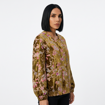 Chaqueta de Invierno para Mujer Evelyn | Terciopelo Dorado, Estilo Vintage