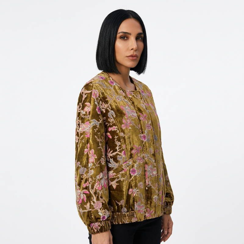 Chaqueta de Invierno para Mujer Evelyn | Terciopelo Dorado, Estilo Vintage