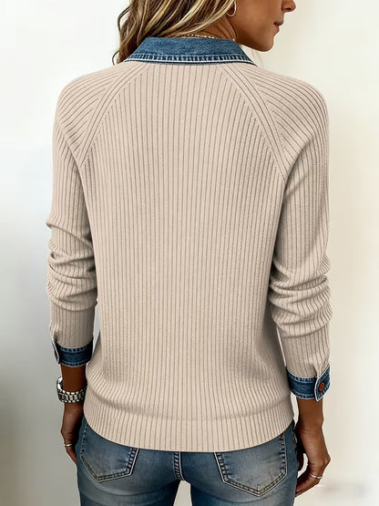 Ines Women's Ribbed Knit Knit Polo - close-up detail