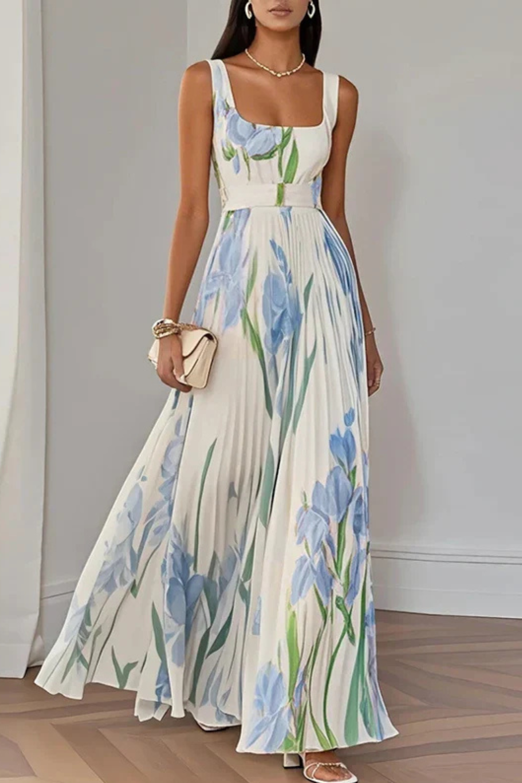 Mira Women's Pleated Maxi Dress - front view