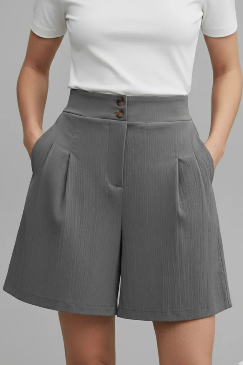 Greta Women's Pleated Shorts - fabric and finish detail