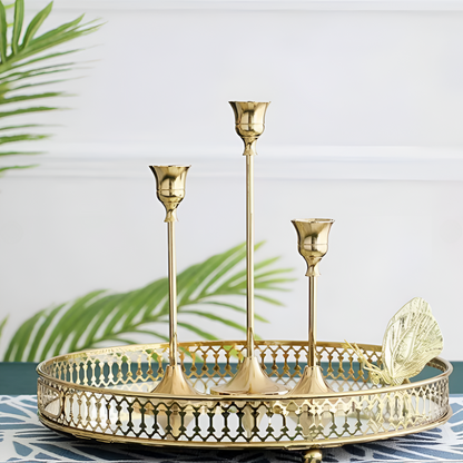 Vintage Gold Taper Candle Holders | Set of 3