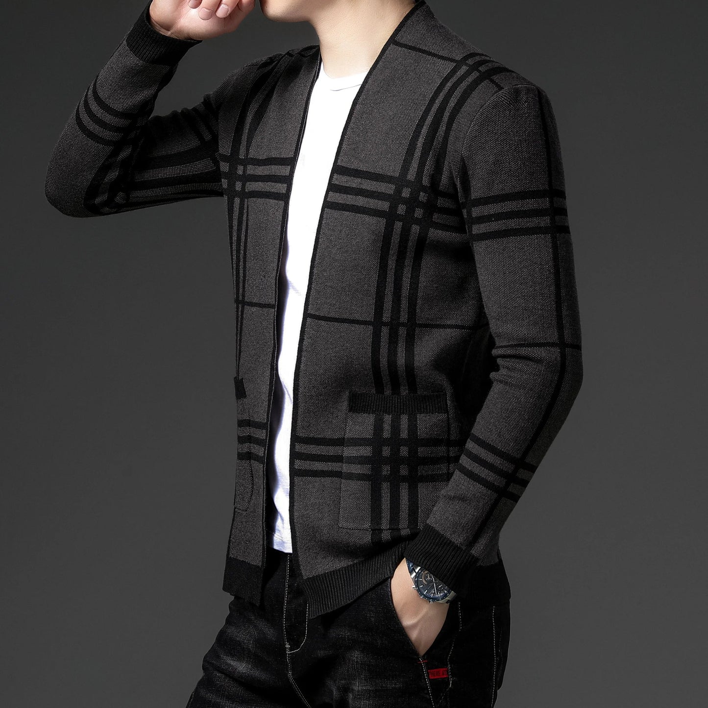 Rosa Women's Plaid Cardigan - fabric and finish detail