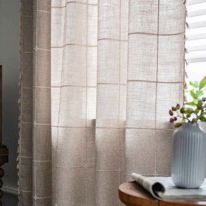 Tassel Plaid Semi-Blackout Drapes | Cotton Blend, Anti-Static