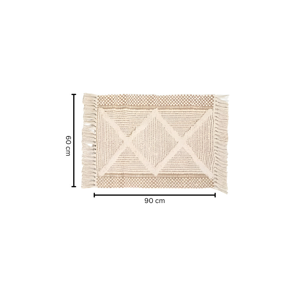 Beige Textured Tassel Rug | Moroccan 3D Tufted, Machine Washable