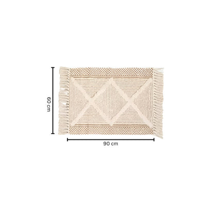 Beige Textured Tassel Rug | Moroccan 3D Tufted, Machine Washable