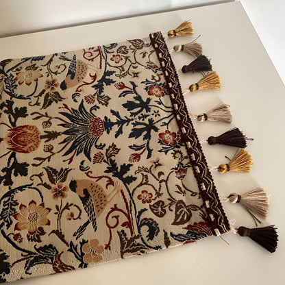 Vintage Floral & Bird Jacquard Table Runner | Tasselled Edges, Easy Care