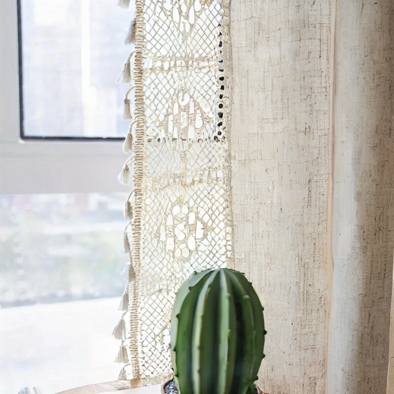 Farmhouse Chic Linen Geometric Curtain | Tassel Detail, All-Season