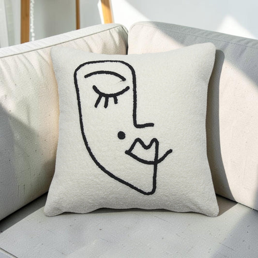 Abstract Face Bouclé Cushion Cover | Artful Design, Hidden Zip