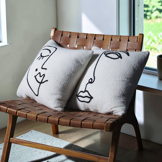 Abstract Face Bouclé Cushion Cover | Artful Design, Hidden Zip