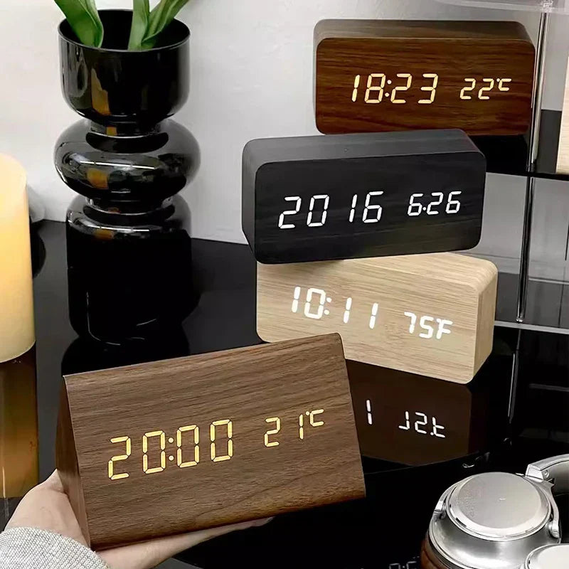 LED Smart Alarm Clock | Voice-Controlled, Wooden Design