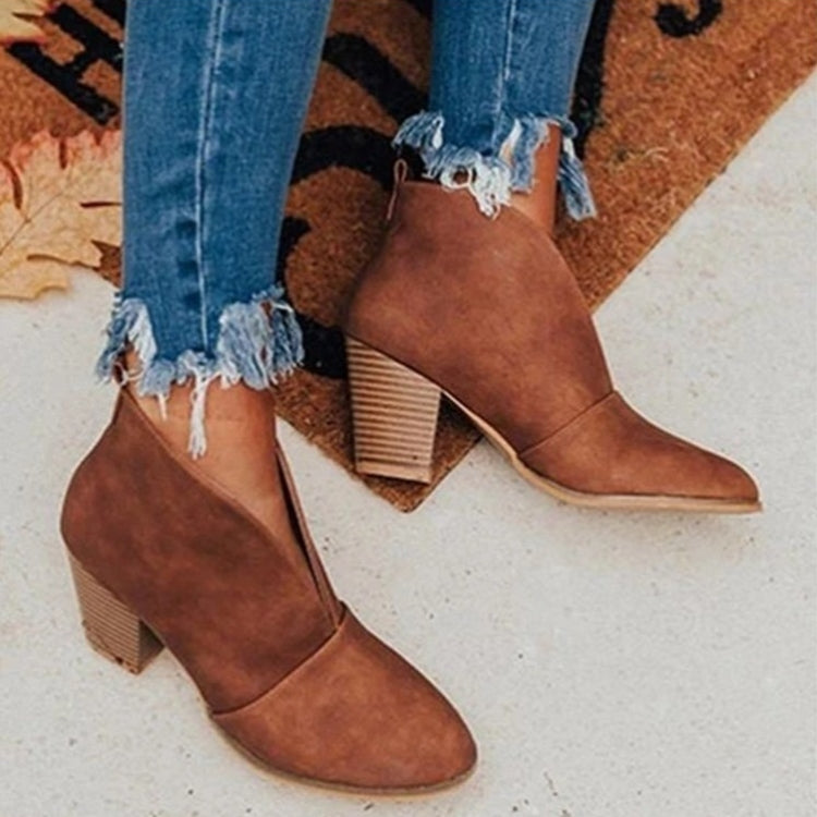 Odette Women's Chunky Heel Ankle Boots | Almond Toe, Slip-on