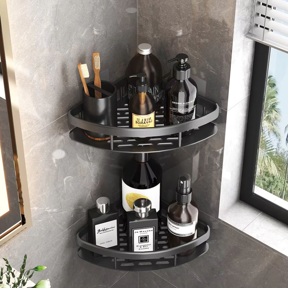 Aluma Curve | Shower Caddy with Modern Design & Self-Adhesive Mounting | Stylish Shower Storage for Essential Bathroom Organization 1