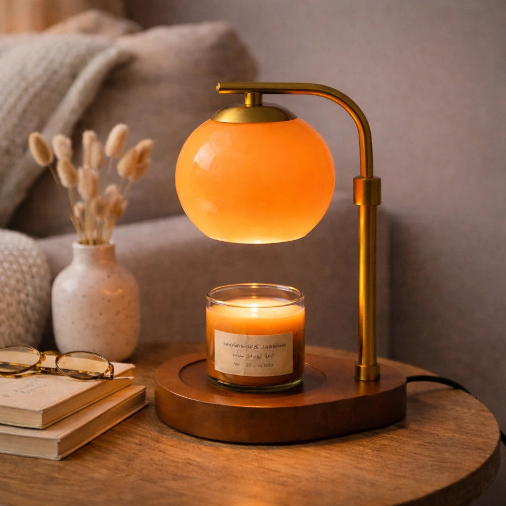 AmberGlow | Elegant Retro Sculpted Glass Candle Warmer Lamp 1