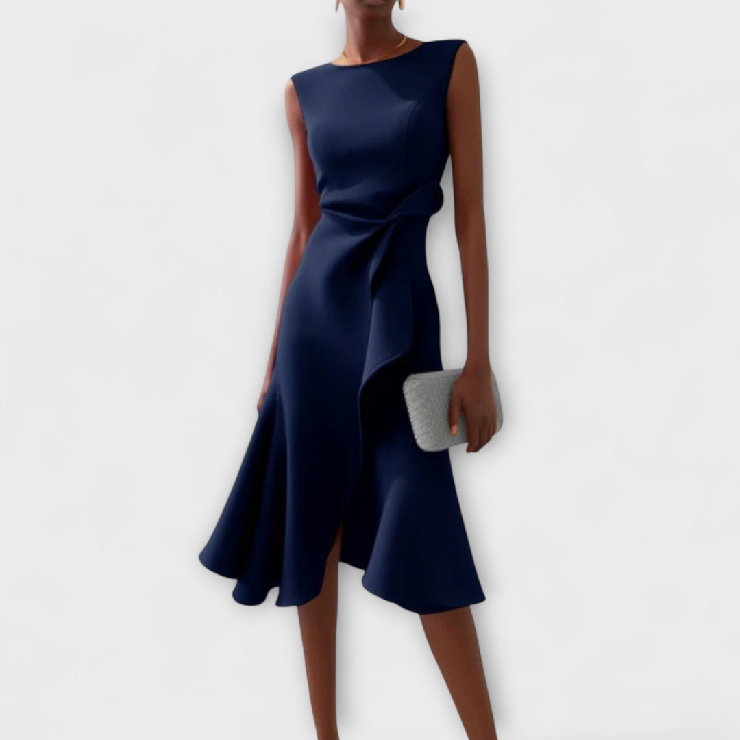 Yara Women's Asymmetric Midi Dress - fabric and finish detail