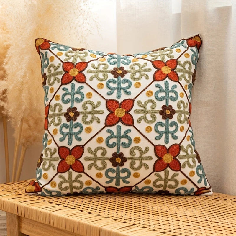 Aurae Embroidered Vintage Cushion Cover | Timeless Detail, Zip Closure