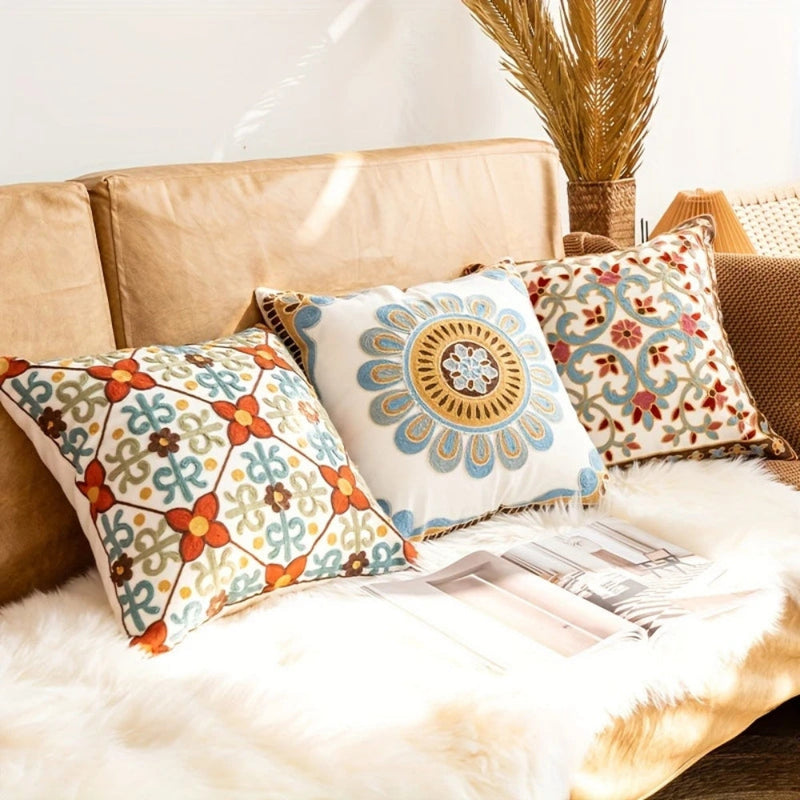 Aurae Embroidered Vintage Cushion Cover | Timeless Detail, Zip Closure