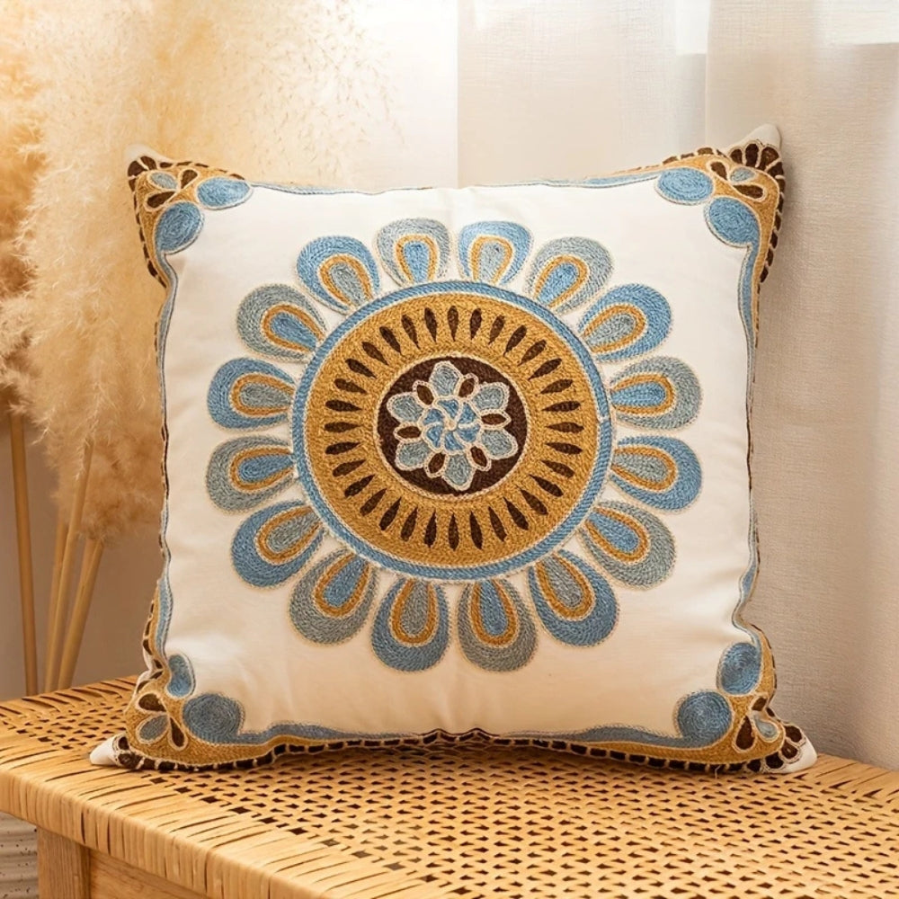 Aurae Embroidered Vintage Cushion Cover | Timeless Detail, Zip Closure