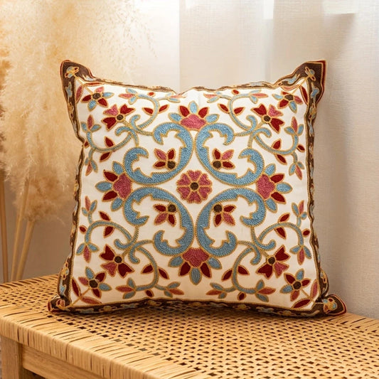 Aurae Embroidered Vintage Cushion Cover | Timeless Detail, Zip Closure